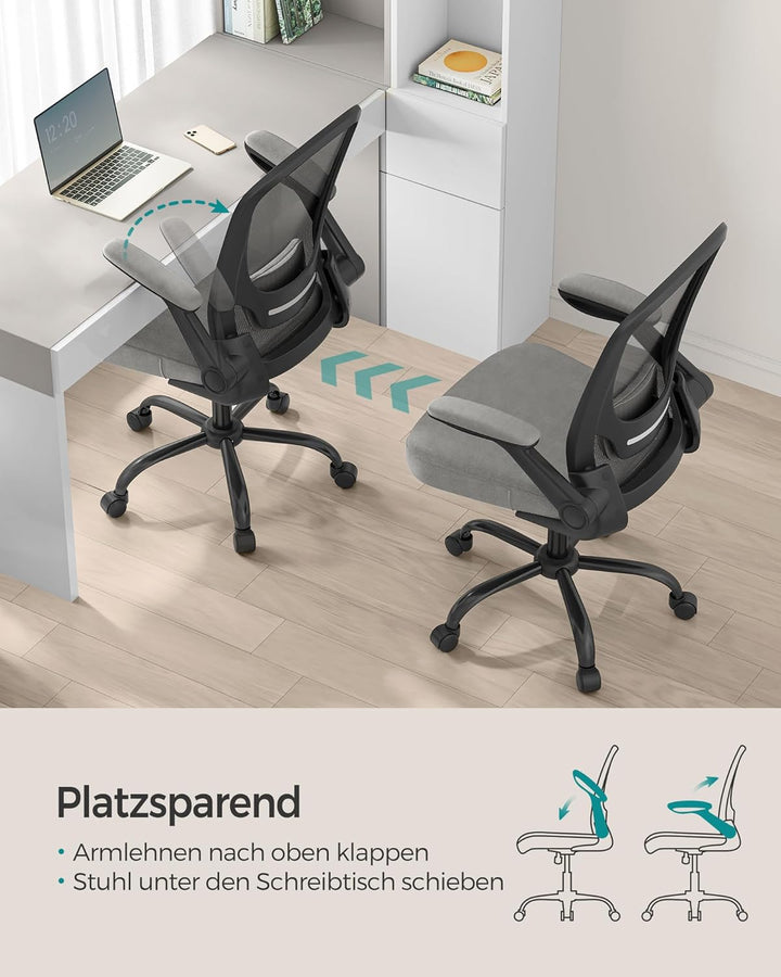 SONGMICS Bürostuhl ergonomisch, Drehstuhl mit Mesh, Lendenstütze, Wippfunktion, 53 cm grosse Sitzflä