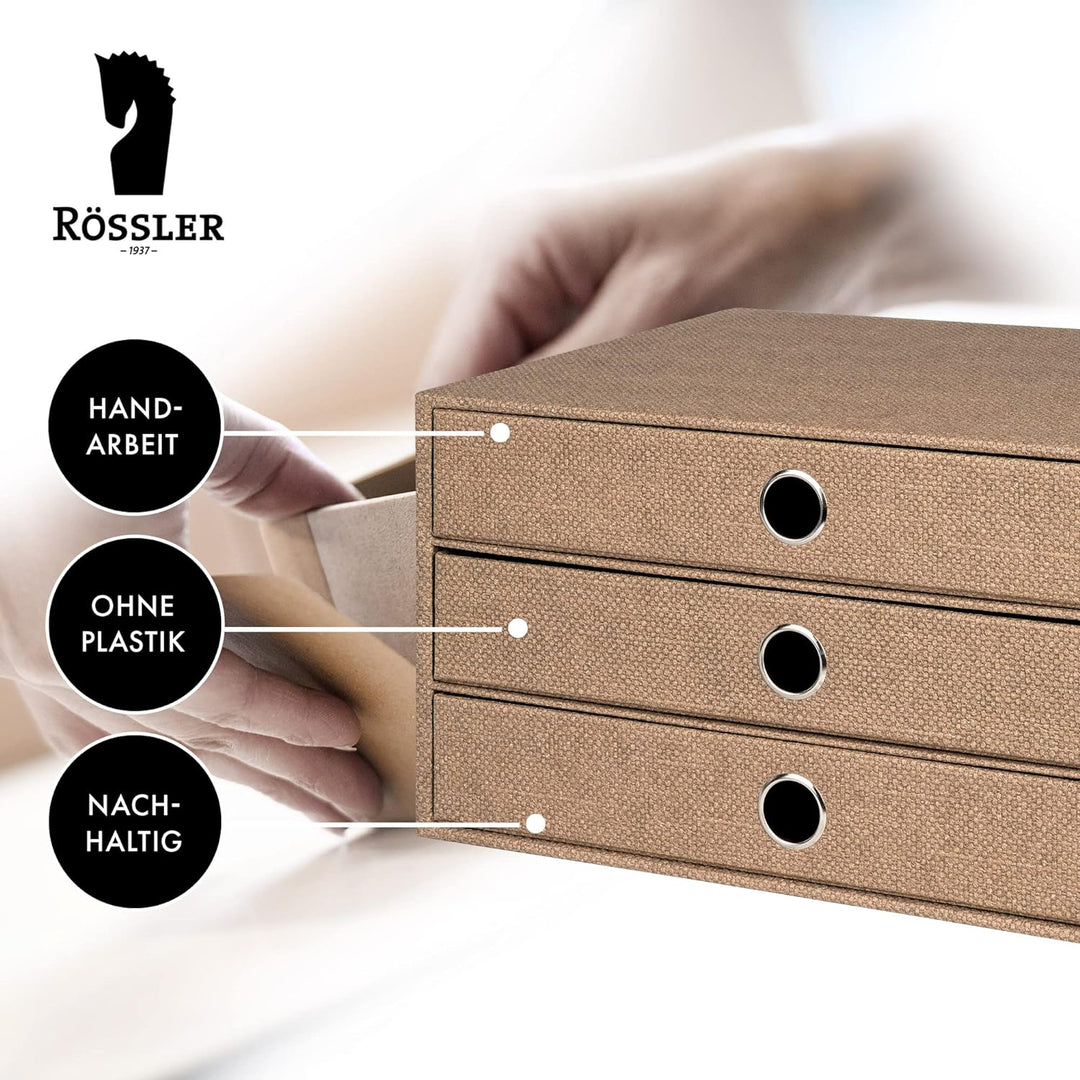 Rössler 1524452603 - S.O.H.O. 3er Schubladenbox für DIN A4, mit Griffloch, Special Line Hazelnut, 34
