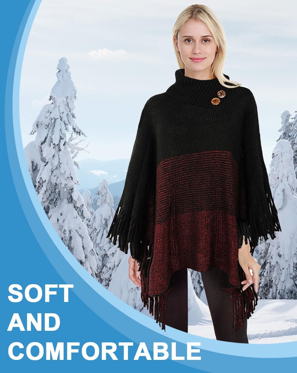 JFAN Poncho Damen Winter Strick Ponchos & Capes für Damen Elegant Warm mit Ärmel Lange Trendy Oversi