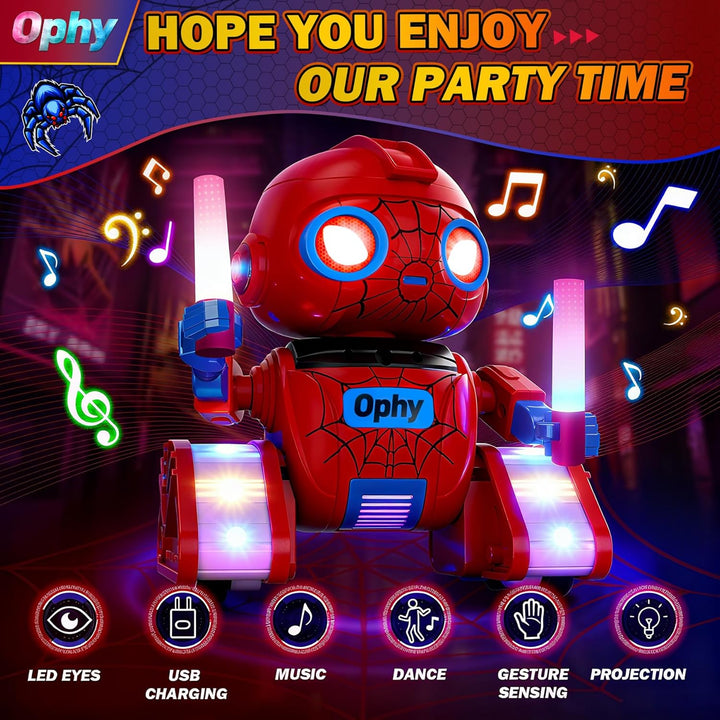 Ophy Roboter Kinder Spielzeug Spider, wiederaufladbar und projizierbar, RC-Roboter mit LED-Augen und