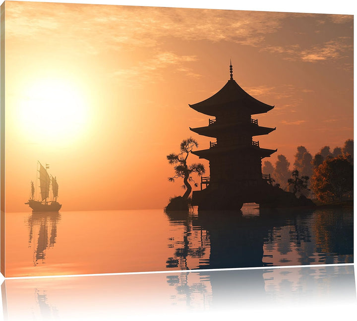 Chinesisches Haus am See, Format: 100x70 auf Leinwand, XXL riesige Bilder fertig gerahmt mit Keilrah