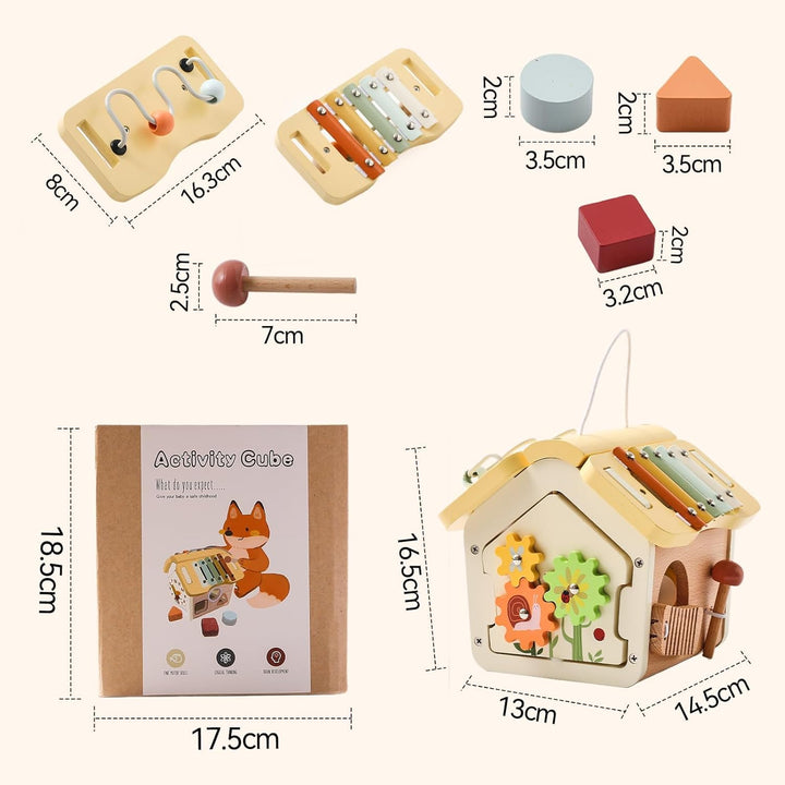 Youuys Montessori Motorikwürfel holzspielzeug Montessori Spielzeug ab 1 Jahr 10 in 1（Beige Haus） Hol