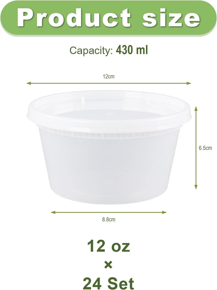 24 Sets Deli Container, 12oz&24oz, Kunststoffbehälter mit Deckel, Deli Cups & Food Container - BPA-f