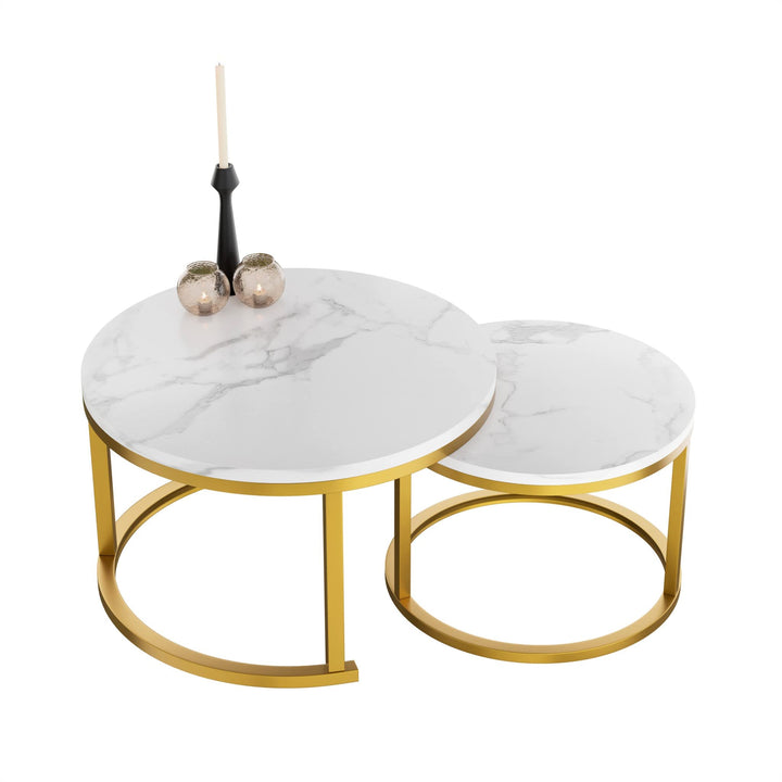 Home Heaven® Couchtisch Rund Weiss Marmor mit Gold – Runder Wohnzimmertisch 2er Set für Wohnzimmer -