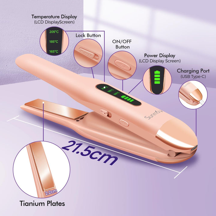 SUNMAY Voga Glätteisen Kabellos, Glätteisen Locken und Glätten 2 in 1, Tragbares USB Glätteisen, Akk