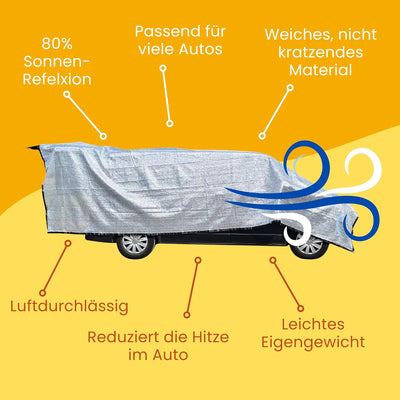 Rosi's Barf-Glück XL Schattennetz Auto 4x6 für Hunde 4x6 m – 24m² Alu UV Sonnenschutz Hitzeschutz Al