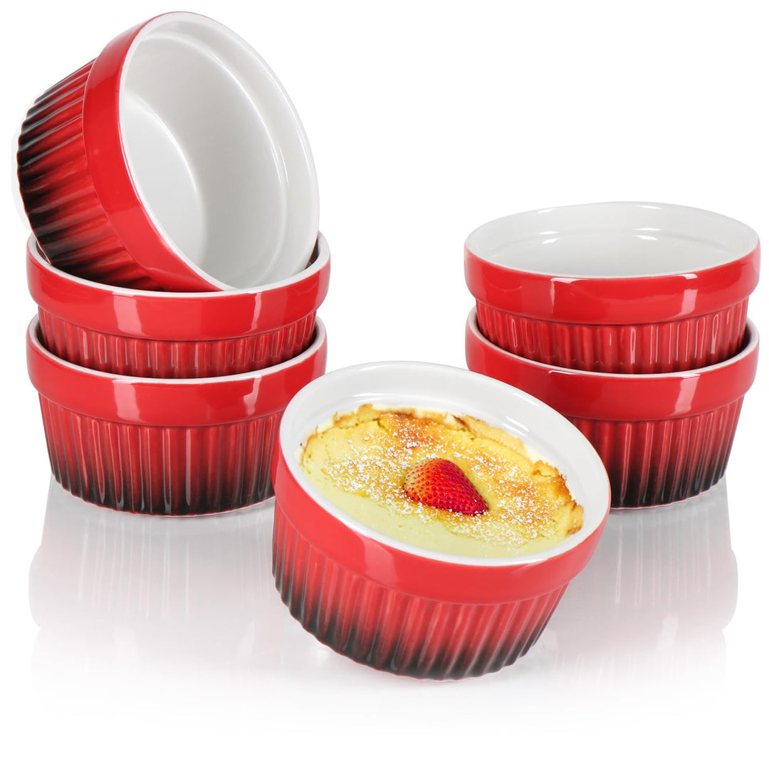 com-four® 6x Ragout Fin Schale - Ofenfeste Förmchen in rot - Creme Brulee Schälchen - Dessertschale