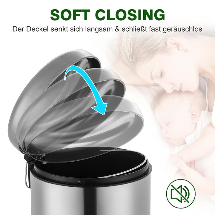 Ribelli 30L Mülleimer aus Edelstahl, Treteimer mit Inneneimer, Soft Closing Mülltrennung Abfalleimer