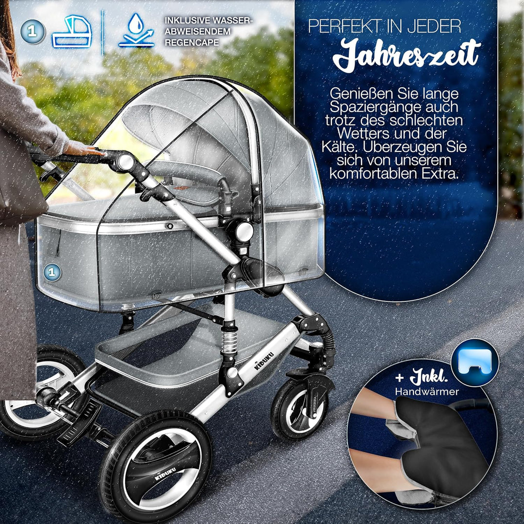 KIDUKU® 3 in 1 Kinderwagen XXL Komplettset | Kombikinderwagen Set inkl. Babywanne Buggy Sportsitz &amp;