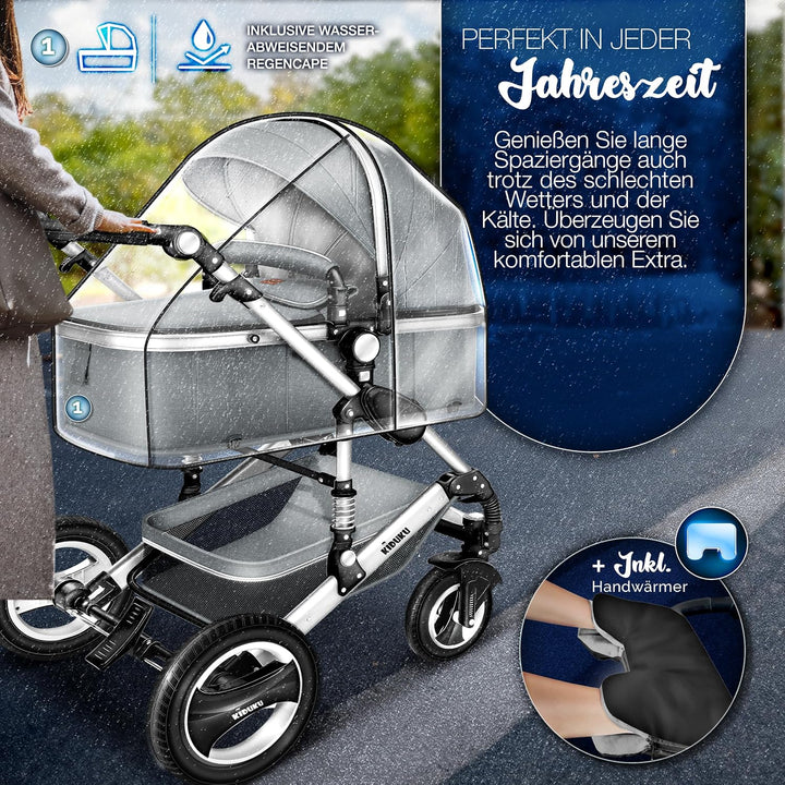 KIDUKU® 3 in 1 Kinderwagen XXL Komplettset | Kombikinderwagen Set inkl. Babywanne Buggy Sportsitz &amp;