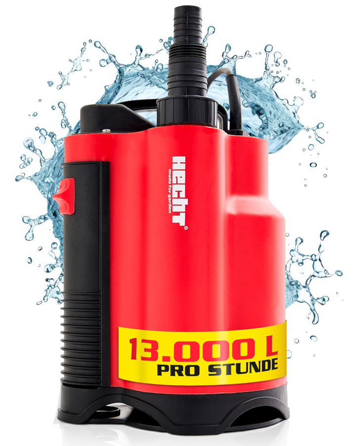 HECHT Tauchpumpe 750 W – 13 000 l/h Schmutzwasser &amp; Klarwasser Automatik-Schwimmerschalter – Bis 9 m