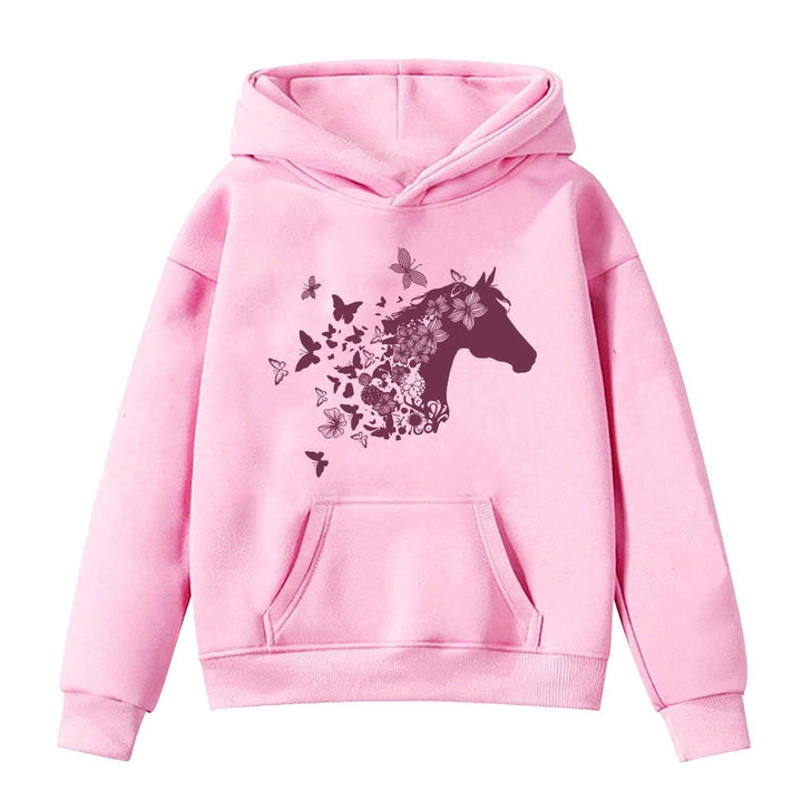 generisch Kapuzenpullover für Mädchen Langarm-Kapuzenpullover mit Pferde-Print für Kinder Rosa 10-11