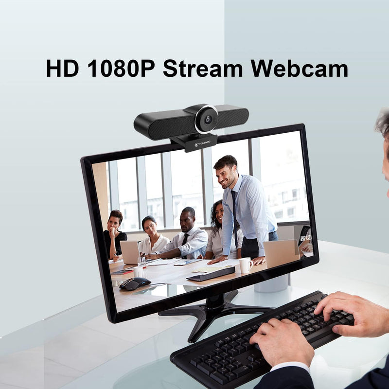 TONGVEO Weitwinkel -Webcam mit Mikrofon und Lautsprecher, Conference Room USB 1080p Webkamera für Co