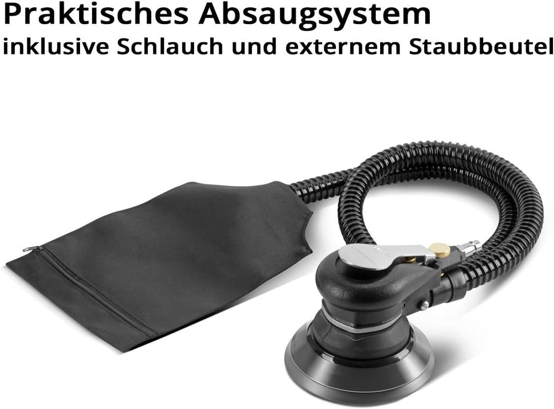 STAHLWERK Druckluft Exzenterschleifer DES-125 ST mit 14er Set Gitternetz-Klett-Schleifscheiben P60-P