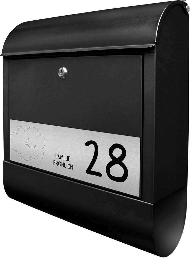 banjado® Briefkasten personalisiert mit graviertem Namensschild in Silber/Briefkasten schwarz 39x47x
