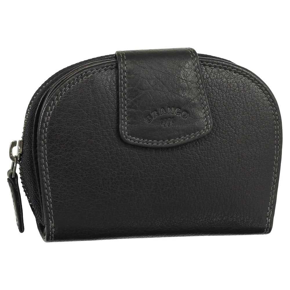 Luxus Leder Damen Geldbörse Portemonnaie Geldbeutel mit Reissverschluss 13,5 cm 70538 Farbe schwarz,