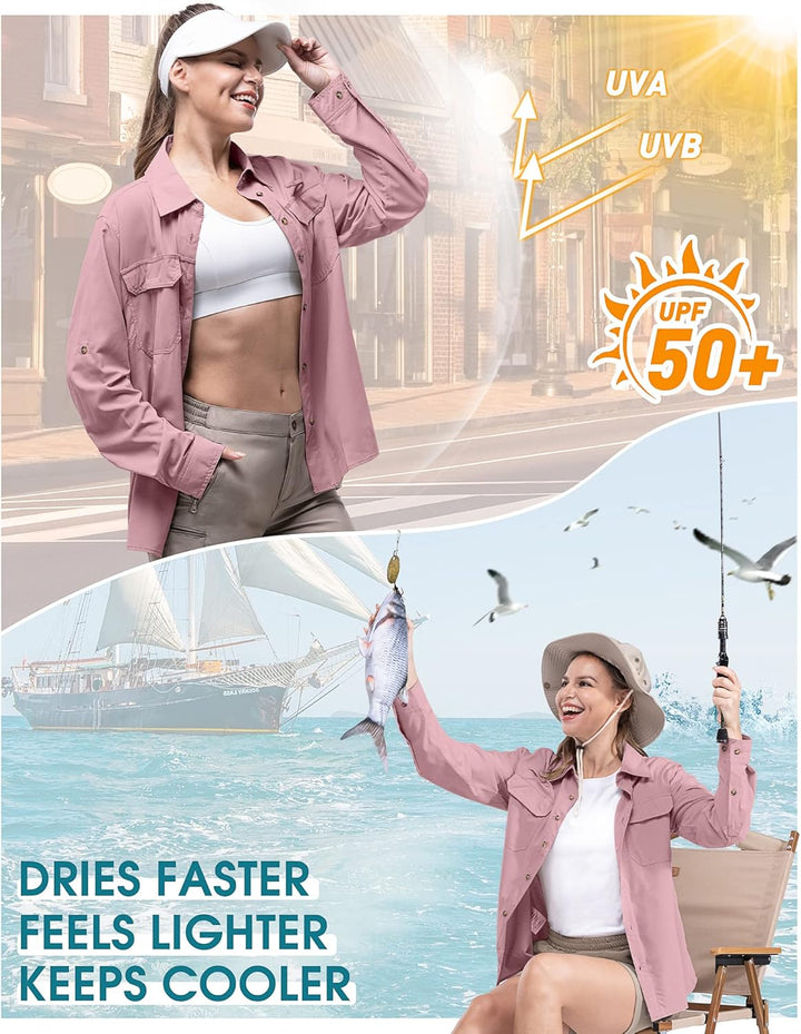 33,000ft Hemd Damen UPF50+ UV Schutz Outdoorhemd Schnelltrocknend Freizeithemd Langarm Funktionshemd