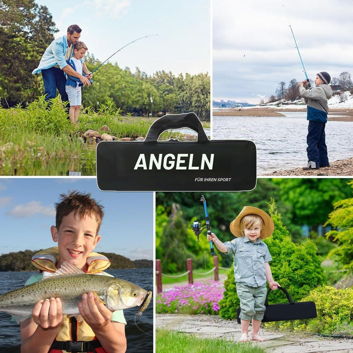 Kinder-Angelset – Teleskopstange &amp; Walzen-Kombi-Kit für Jungen/Mädchen | Komplett-Fishing-Tools mit