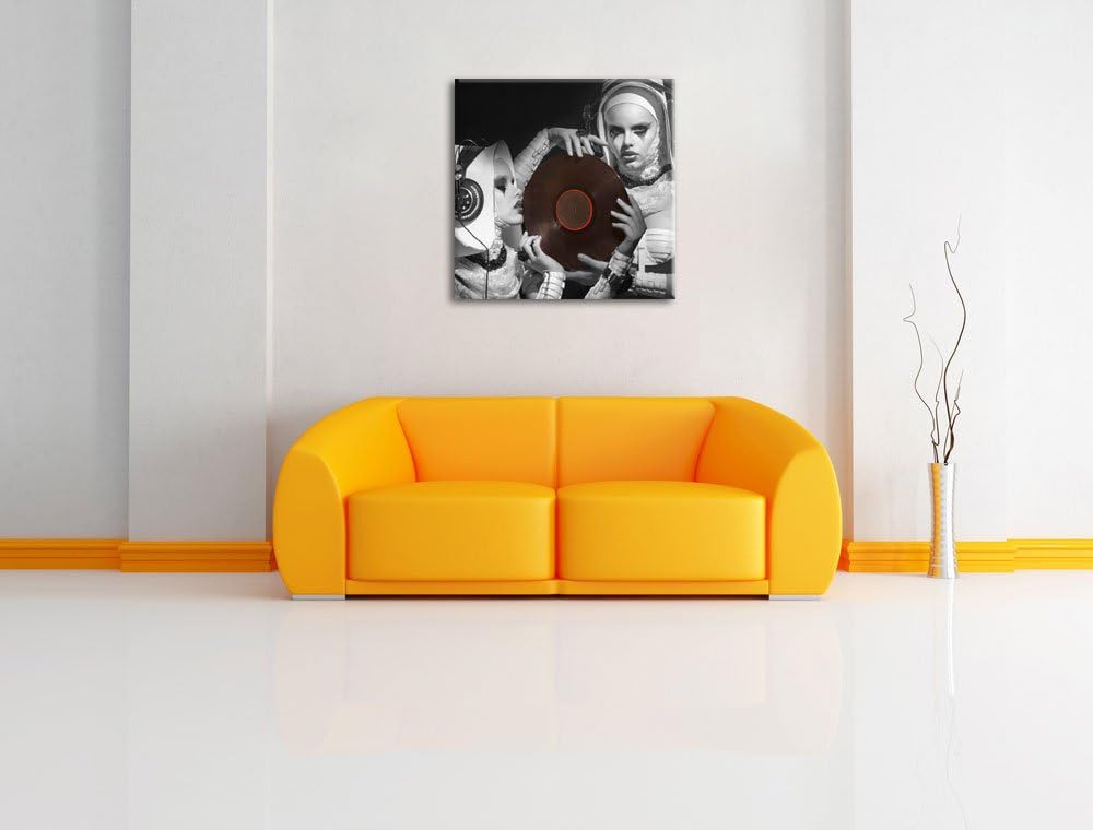 Pixxprint Mysteriöse DJ Frauen Schwarz/Weiss, Format: 70x70 auf Leinwand, 70x70