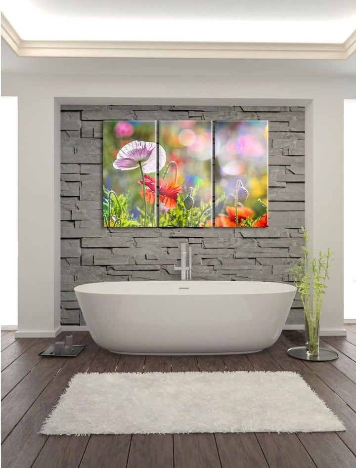 Pixxprint Kalifornischer Mohn im Frühling / 3-Teilig/Gesamtmass 120cm Leinwandbild bespannt auf Holz
