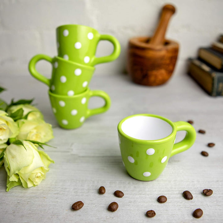City to Cottage® - Espressotassen Set | Grün und Weiss | Polka Dots | Handgemacht | Keramik Geschirr