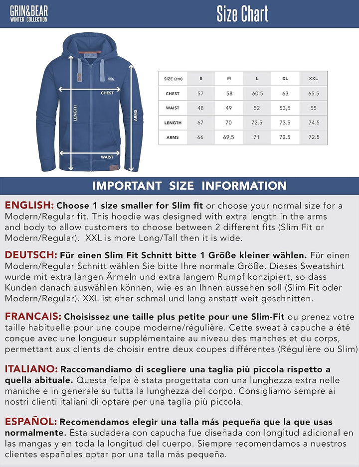 Grin&Bear Herren Kontrast Kapuzenpullover Kapuzenjacke Hoodie mit Teddy Fleece Kapuze GEC473 XXL Gra