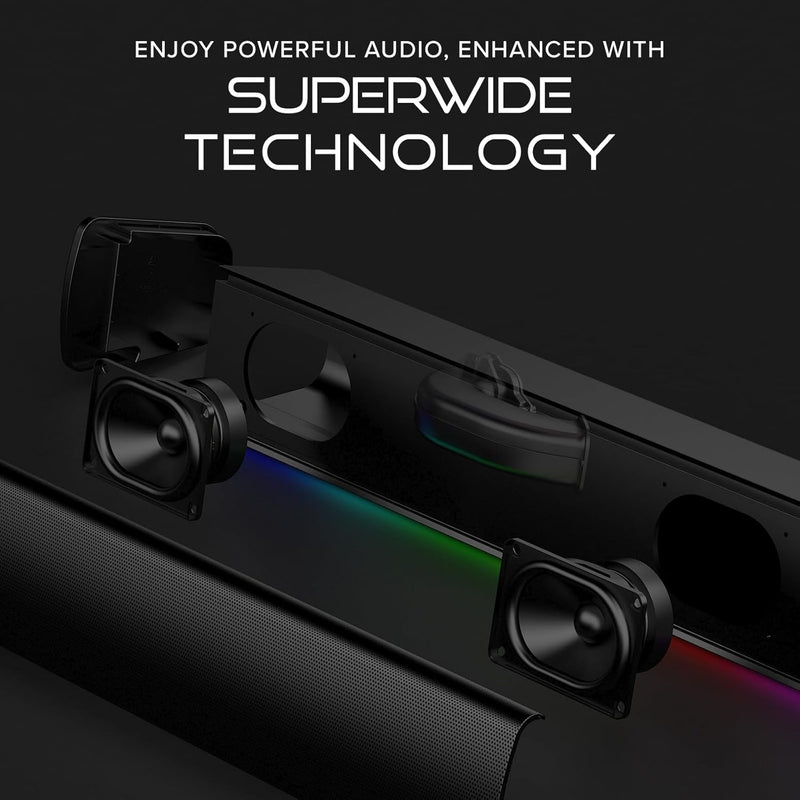 Sound Blaster GS3 Kompakte Gaming-Soundbar mit RGB- und SuperWide-Technologie, Stromversorgung über