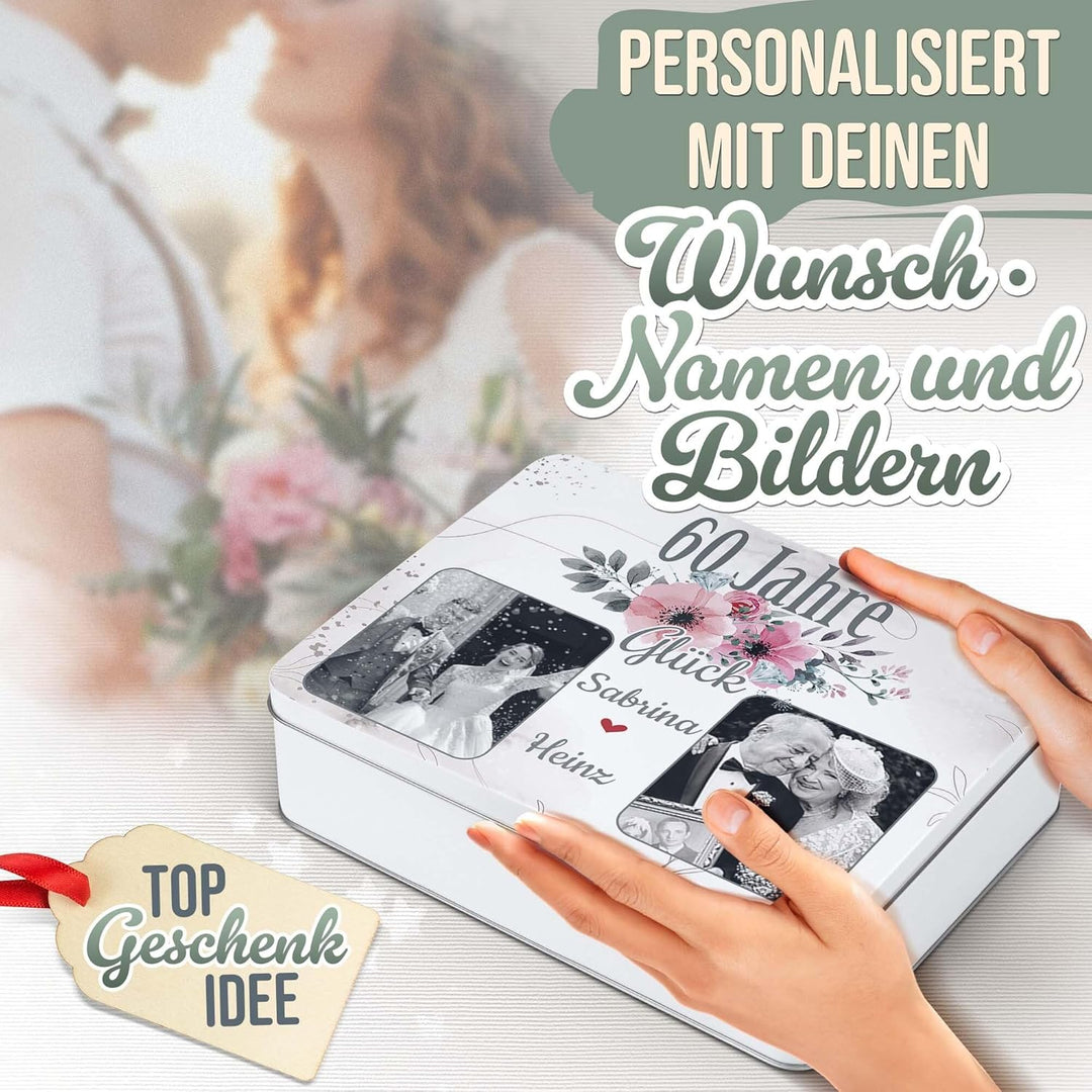 Print Royal PR Geschenkdose zur Diamantenen Hochzeit - 60 Jahre - mit Fotos &amp; Namen - Erinnerungsbox