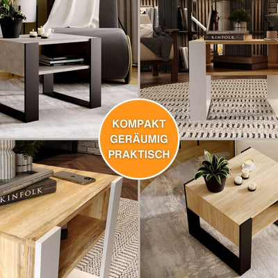 CraftPAK Wohnzimmer Tisch für Couch aus hochwertigem Holz, Stabiler & moderner Couchtisch mit zusätz