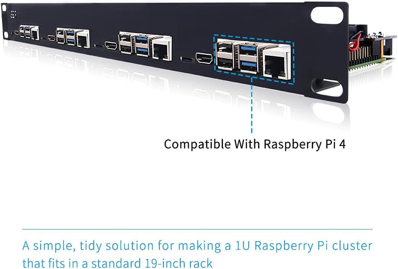 GeeekPi 1U Rack Kit für Raspberry Pi 4B, 19" 1U Rackmount Unterstützt 1-4 Einheiten mit 4 Raspberry