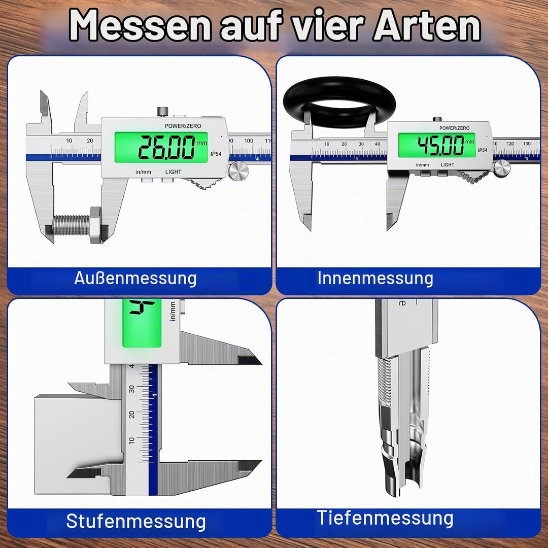 Preciva Digitaler Messschieber (wiederaufladbar),150 mm Schieblehre Digital Edelstahl, elektronische
