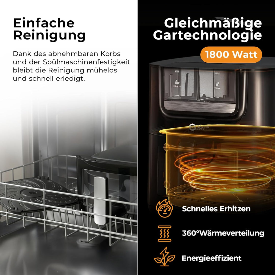 Balter Heissluftfritteuse Airfryer mit Öl- & Wasser-Spray Funktion für extra knusprige Speisen, 7,2L
