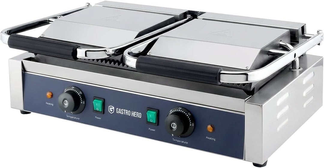 GastroHero Kontaktgrill ECO Doppel Kontaktgrill gerillt 3,6 kW Panini Grill Gastro Grill Sandwichgri