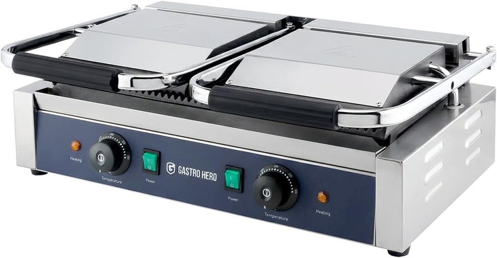 GastroHero Kontaktgrill ECO Doppel Kontaktgrill gerillt 3,6 kW Panini Grill Gastro Grill Sandwichgri
