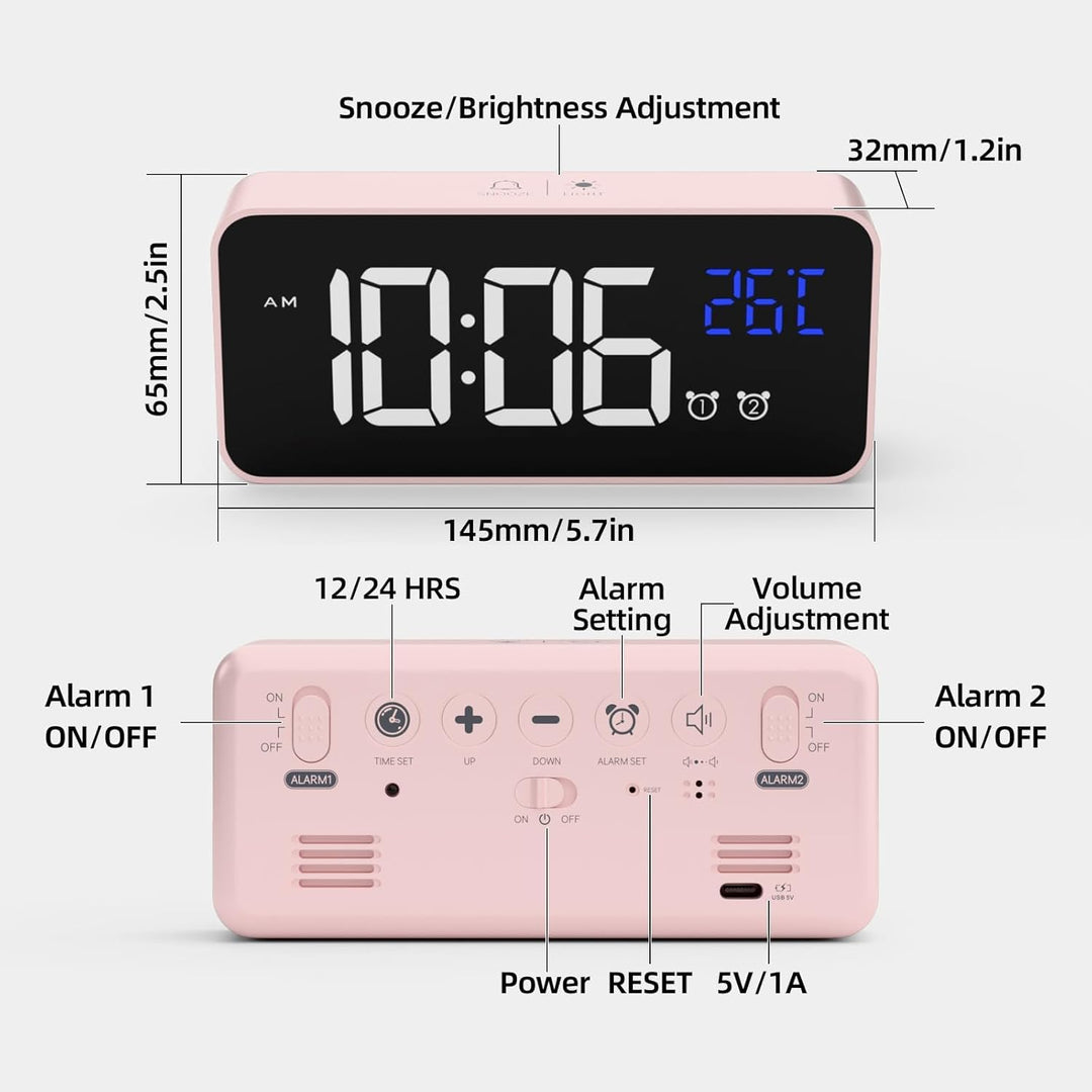 LATEC Digitaler Wecker mit Grosse LED Temperaturanzeige, Tischuhr mit 10 Musik, USB Ladeanschluss, 4