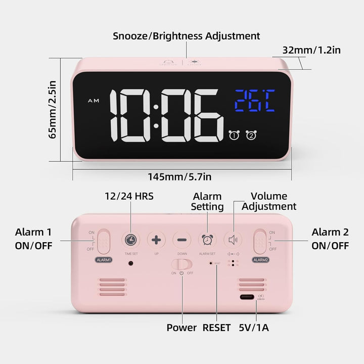 LATEC Digitaler Wecker mit Grosse LED Temperaturanzeige, Tischuhr mit 10 Musik, USB Ladeanschluss, 4