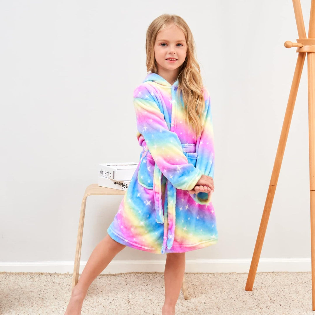 Ceruwum Einhorn Bademantel für Mädchen Weich Fleece Morgenmäntel mit Kapuze 10-11 Jahre Regenbogen,
