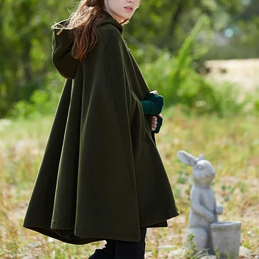 Wollen Umhang mit Kapuze Damen Vintage Einfarbig Poncho Robe Halloween Kostüm Leichte Trenchcoat Win