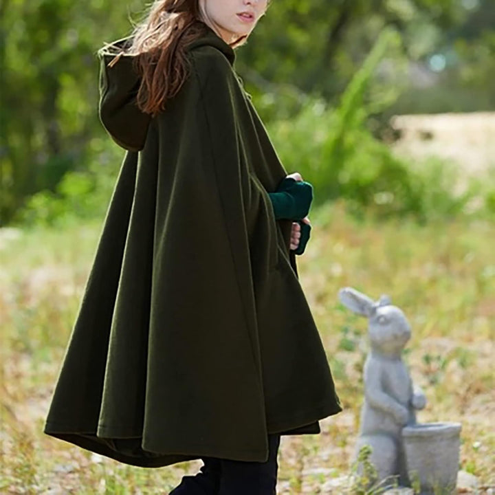 Wollen Umhang mit Kapuze Damen Vintage Einfarbig Poncho Robe Halloween Kostüm Leichte Trenchcoat Win