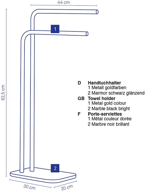 kela Handtuchhalter stehend 82,5cm, Handtuchständer mit Marmorfuss & 2 Handtuchstangen, LIRON, Handt