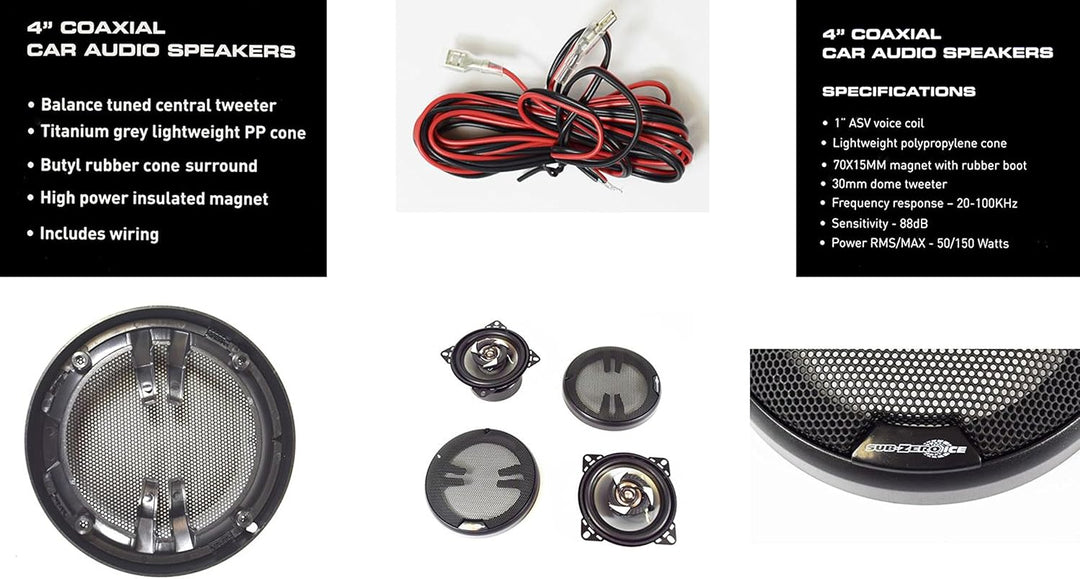 Sub-Zero Ice 10 cm Koaxial 150 W Pkw-Lautsprecher Stereo Musik 10 cm Koaxial 150 W Lautsprecher, 10
