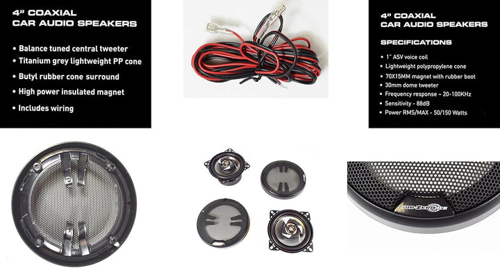 Sub-Zero Ice 10 cm Koaxial 150 W Pkw-Lautsprecher Stereo Musik 10 cm Koaxial 150 W Lautsprecher, 10