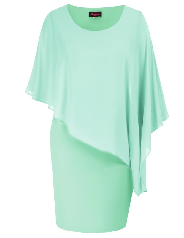 Hanna Nikole Damen Grosse Grösse Chiffon Cape Cocktailkleid Knielang Abendkleid mit Overlay S Hellgr