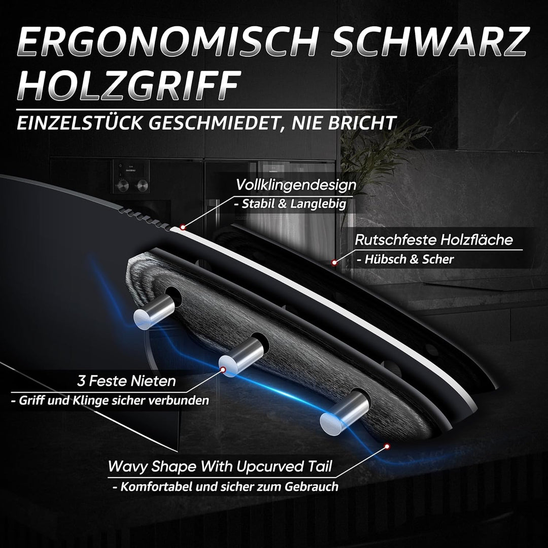 Dream Reach Hackmesser Serbische Kochmesser - Full Tang Küchenhackmesser mit Ergonomischer Holzgriff