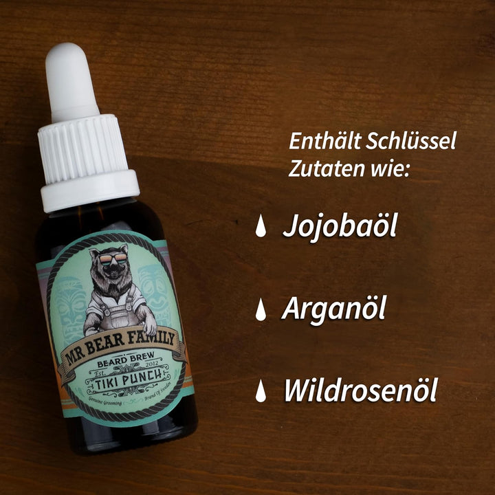 Bear Family Bartöl Herren - Tiki Punch - pflegt und unterstützt Bart Wachstum - nährreiches Bartpfle