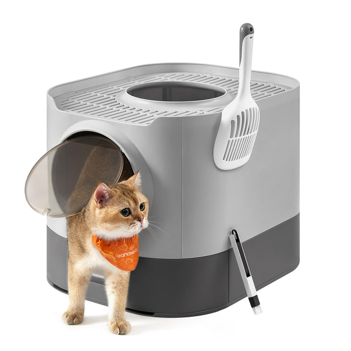 Feandrea Katzenklo, Katzentoilette XXL, mit Deckel, ausziehbares Tablett, Schaufel, Bürste, für Katz