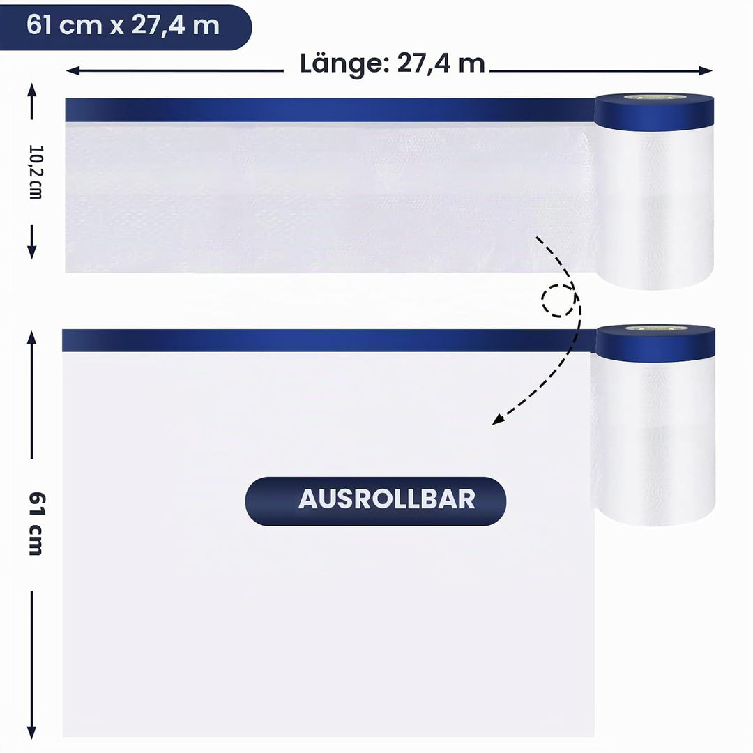 ADHES Abdeckfolie Mit Klebeband, Maler Abdeckfolie Malerband Abdeck-Folie, Malerfolie Malerkrepp Für