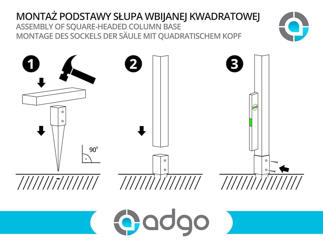 ADGO Einschlagbodenhülse - 4er Set Pfostenträger 70x70 Länge 750 mm - Zaunpfostenträger - Bodenanker
