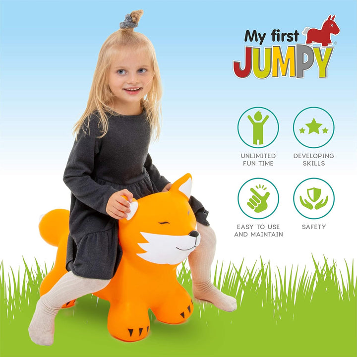 Gerardo's Toys Jumpy Orange Fox Hüpftier EIN ab 1 Jahr und ab 2 Jahre, Hüpftier für Kinder, Aufblasb