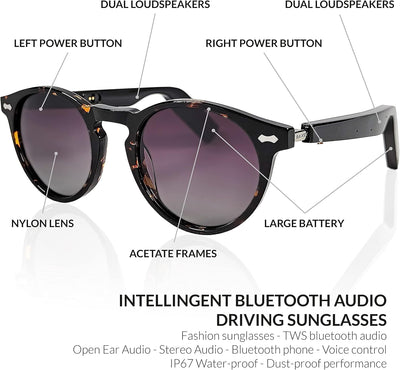 Bluetooth-Brille mit Stereo-Lautsprecher und integriertem Mikrofon | Audio-Sonnenbrille, kabellos, I